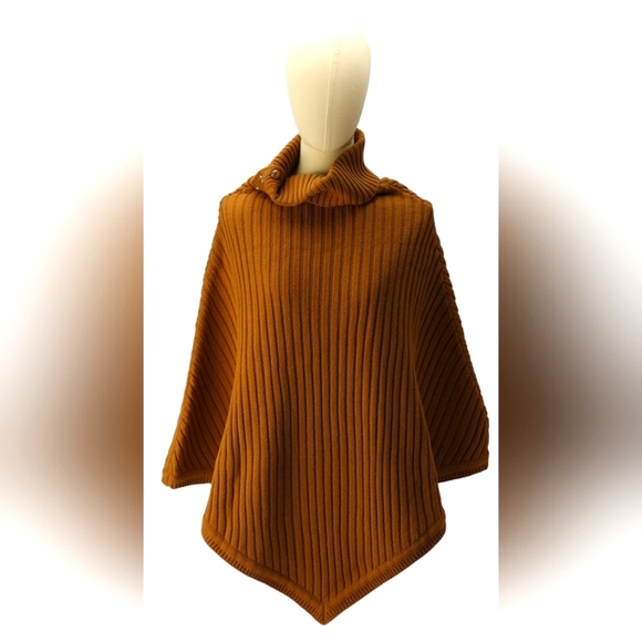 MICHAEL KORS Elegant Dark Camel Turtleneck Sweater  Poncho OSFM NEW - Picture 1 of 3